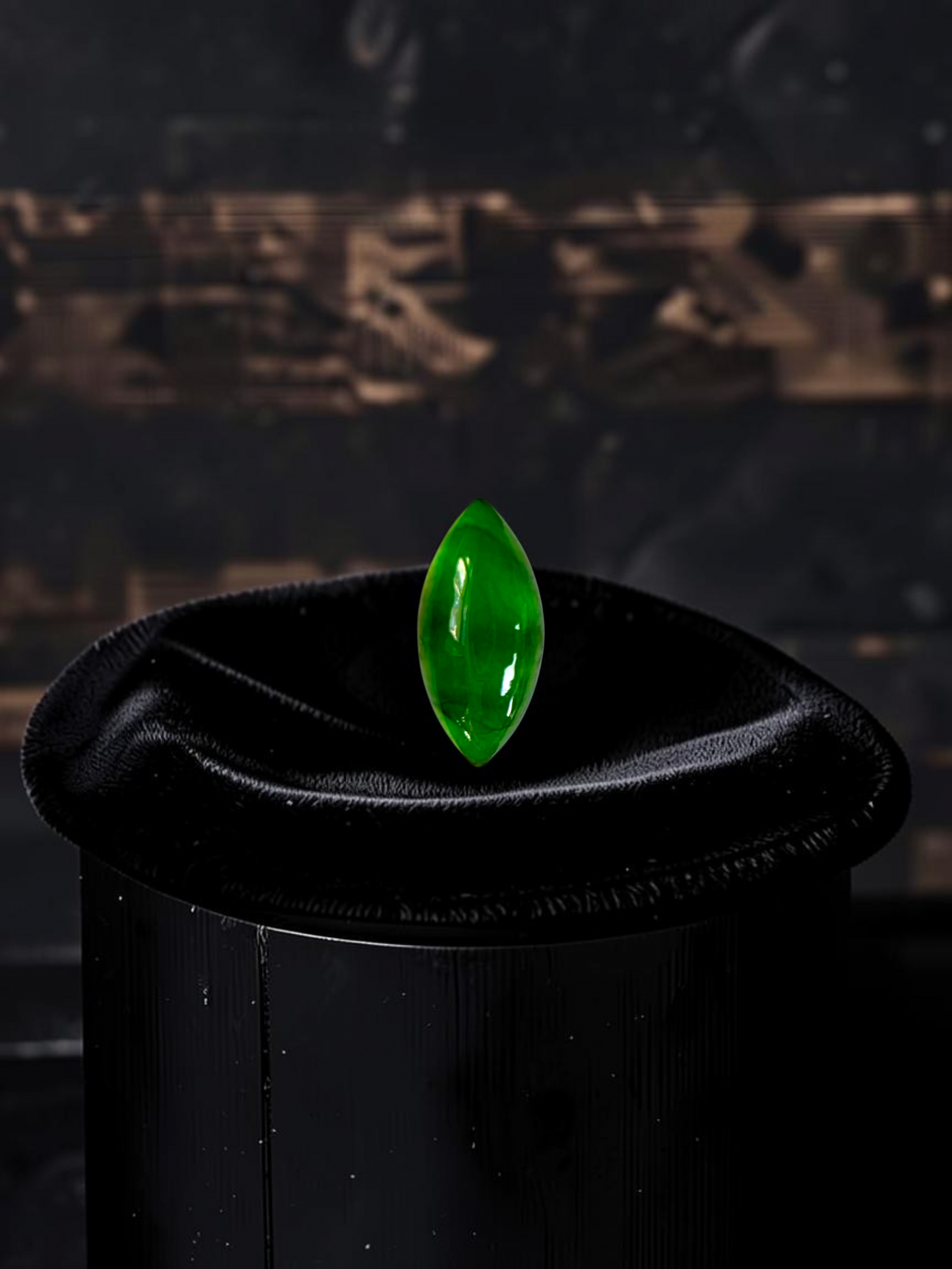 Certified MADE IN JAPAN 1.65 cts. Intense Imperial Apple Green Burmese A-Jadeite Marquise Cabochon Loose Stone LS64