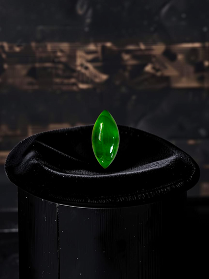 Certified MADE IN JAPAN 1.65 cts. Intense Imperial Apple Green Burmese A-Jadeite Marquise Cabochon Loose Stone LS64
