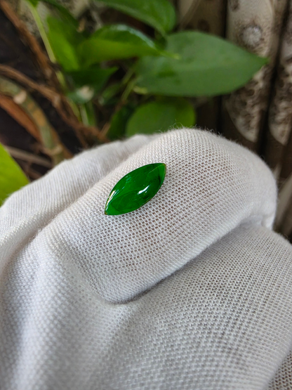 Certified MADE IN JAPAN 1.65 cts. Intense Imperial Apple Green Burmese A-Jadeite Marquise Cabochon Loose Stone LS64
