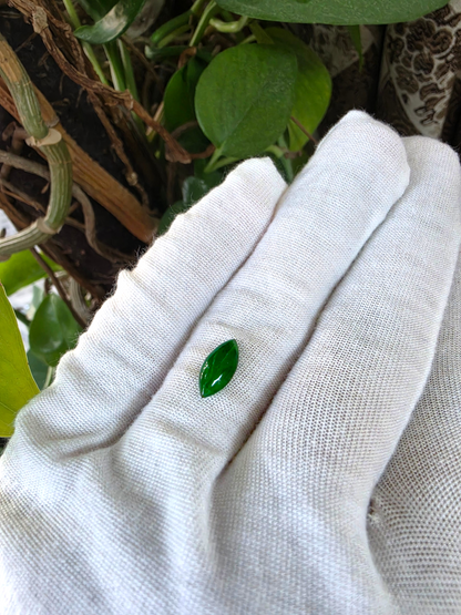 Certified MADE IN JAPAN 1.65 cts. Intense Imperial Apple Green Burmese A-Jadeite Marquise Cabochon Loose Stone LS64