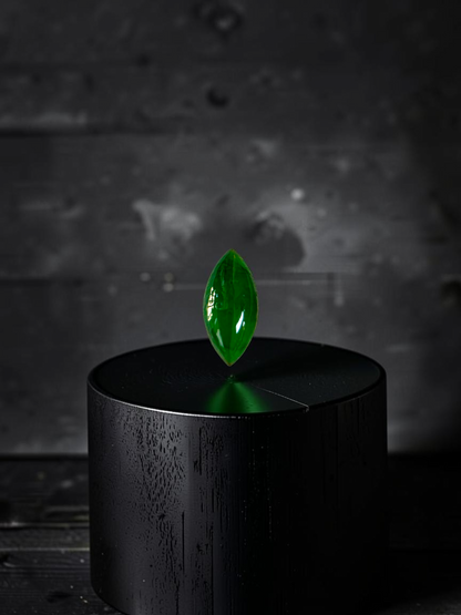 Certified MADE IN JAPAN 1.65 cts. Intense Imperial Apple Green Burmese A-Jadeite Marquise Cabochon Loose Stone LS64