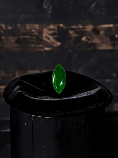 Certified MADE IN JAPAN 1.65 cts. Intense Imperial Apple Green Burmese A-Jadeite Marquise Cabochon Loose Stone LS64