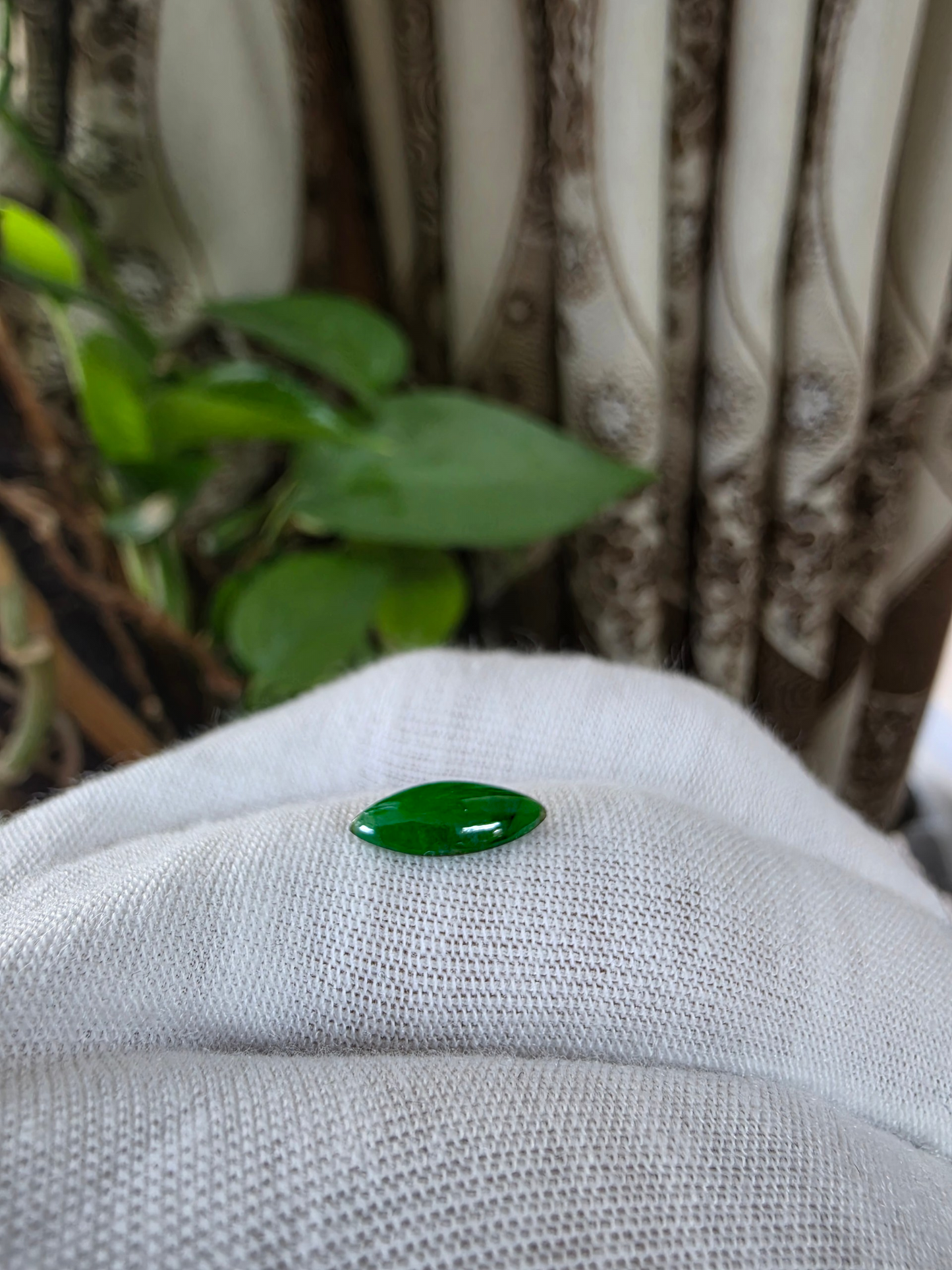 Certified MADE IN JAPAN 1.65 cts. Intense Imperial Apple Green Burmese A-Jadeite Marquise Cabochon Loose Stone LS64