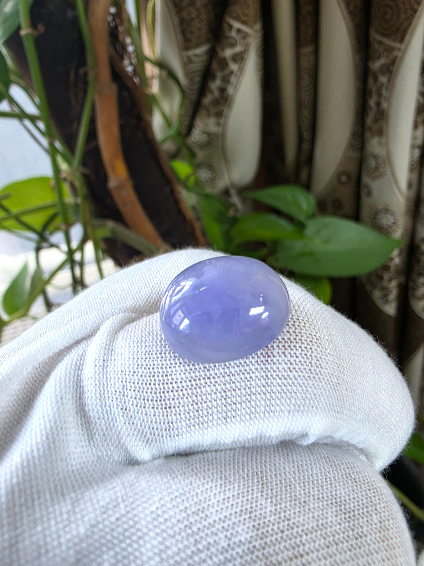 Certified MADE IN JAPAN 19.64 cts. Bright Lavender Burmese A-Jadeite Oval Cabochon Loose Stone LS65