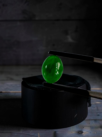 Certified MADE IN JAPAN 3.622 cts. Bright Intense Green Burmese A-Jadeite Oval Cabochon Loose Stone LS66