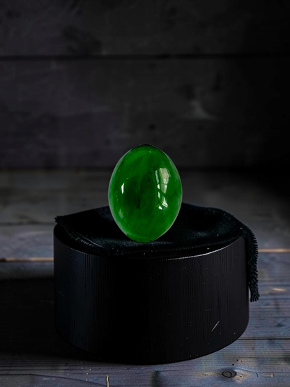 Certified MADE IN JAPAN 3.622 cts. Bright Intense Green Burmese A-Jadeite Oval Cabochon Loose Stone LS66