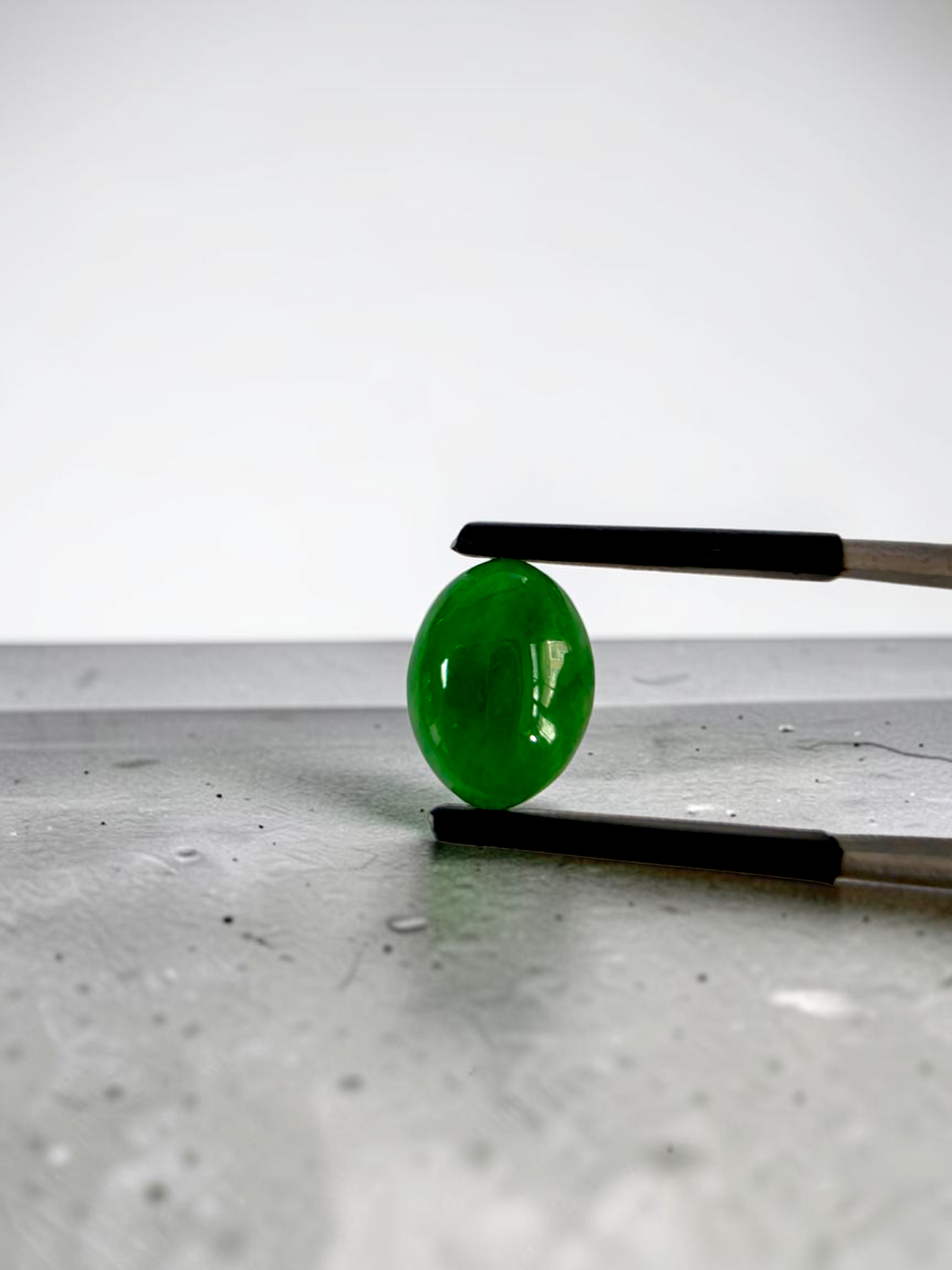 Certified MADE IN JAPAN 3.622 cts. Bright Intense Green Burmese A-Jadeite Oval Cabochon Loose Stone LS66