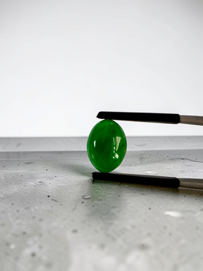 Certified MADE IN JAPAN 3.622 cts. Bright Intense Green Burmese A-Jadeite Oval Cabochon Loose Stone LS66