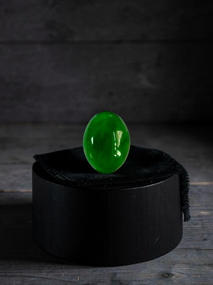 Certified MADE IN JAPAN 3.622 cts. Bright Intense Green Burmese A-Jadeite Oval Cabochon Loose Stone LS66