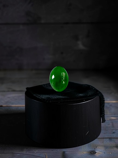 Certified MADE IN JAPAN 3.622 cts. Bright Intense Green Burmese A-Jadeite Oval Cabochon Loose Stone LS66