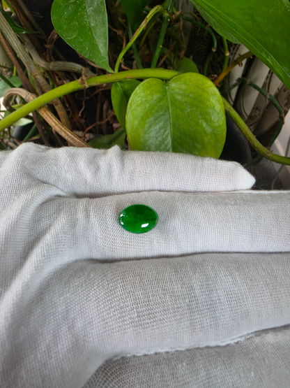 Certified MADE IN JAPAN 3.622 cts. Bright Intense Green Burmese A-Jadeite Oval Cabochon Loose Stone LS66