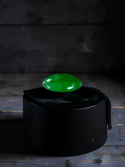 Certified MADE IN JAPAN 3.622 cts. Bright Intense Green Burmese A-Jadeite Oval Cabochon Loose Stone LS66