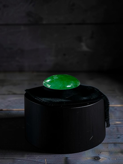Certified MADE IN JAPAN 3.622 cts. Bright Intense Green Burmese A-Jadeite Oval Cabochon Loose Stone LS66