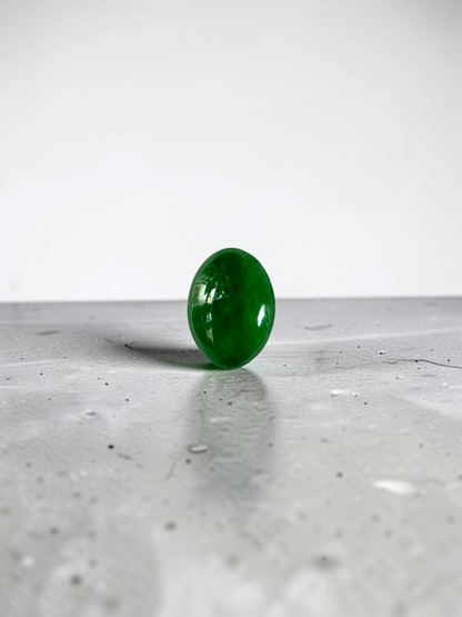 Certified MADE IN JAPAN 3.622 cts. Bright Intense Green Burmese A-Jadeite Oval Cabochon Loose Stone LS66