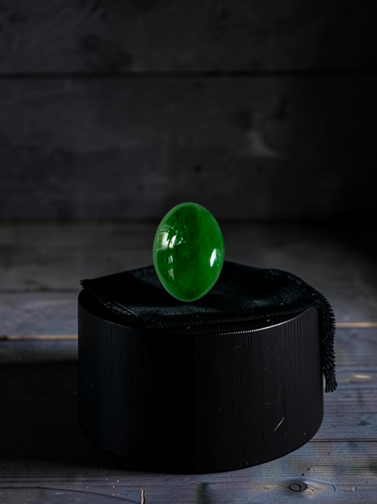 Certified MADE IN JAPAN 3.622 cts. Bright Intense Green Burmese A-Jadeite Oval Cabochon Loose Stone LS66