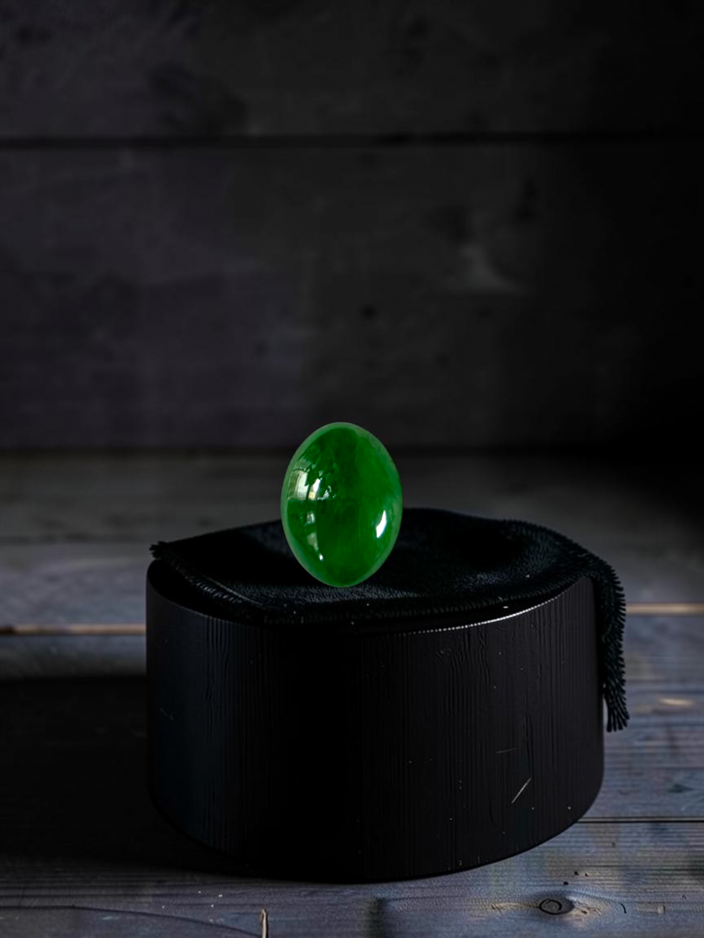 Certified MADE IN JAPAN 3.622 cts. Bright Intense Green Burmese A-Jadeite Oval Cabochon Loose Stone LS66