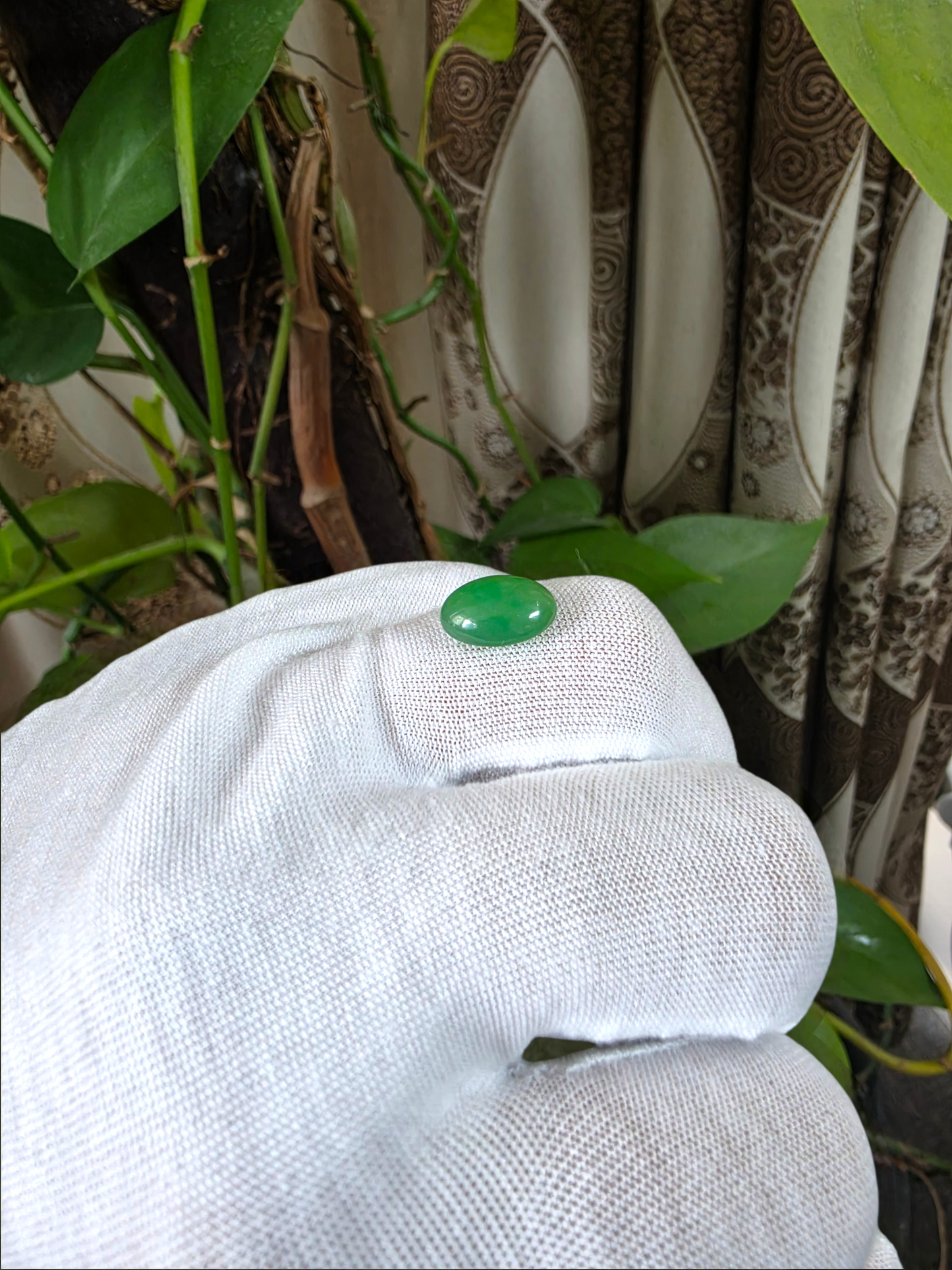 Certified MADE IN JAPAN 4.42 cts. Green Burmese A-Jadeite Oval Cabochon Loose Stone LS67