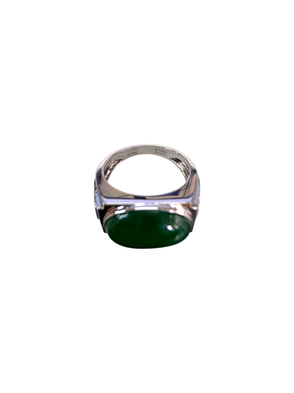 Chita MADE IN JAPAN 8.80 cts. Certified Intense Green Burmese A-Jadeite Men's Ring (18K White Gold and White Diamonds) Size US9.5  - R25