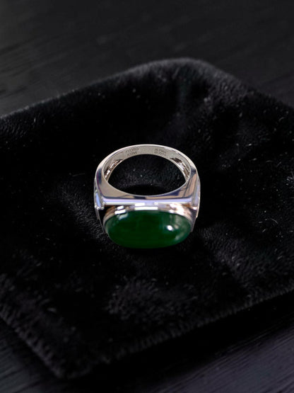 Chita MADE IN JAPAN 8.80 cts. Certified Intense Green Burmese A-Jadeite Men's Ring (18K White Gold and White Diamonds) Size US9.5  - R25