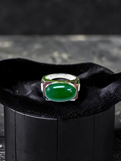 Chita MADE IN JAPAN 8.80 cts. Certified Intense Green Burmese A-Jadeite Men's Ring (18K White Gold and White Diamonds) Size US9.5  - R25