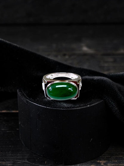 Chita MADE IN JAPAN 8.80 cts. Certified Intense Green Burmese A-Jadeite Men's Ring (18K White Gold and White Diamonds) Size US9.5  - R25