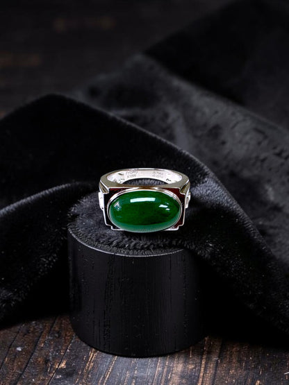 Chita MADE IN JAPAN 8.80 cts. Certified Intense Green Burmese A-Jadeite Men's Ring (18K White Gold and White Diamonds) Size US9.5  - R25