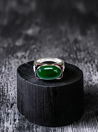 Chita MADE IN JAPAN 8.80 cts. Certified Intense Green Burmese A-Jadeite Men's Ring (18K White Gold and White Diamonds) Size US9.5  - R25