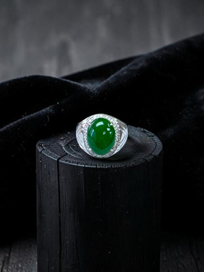 Chiba MADE IN JAPAN 7.42 cts. Certified Vivid Apple Green Burmese A-Jadeite Ring (with 18K White Gold and White Diamonds) Size US9.5  - R26