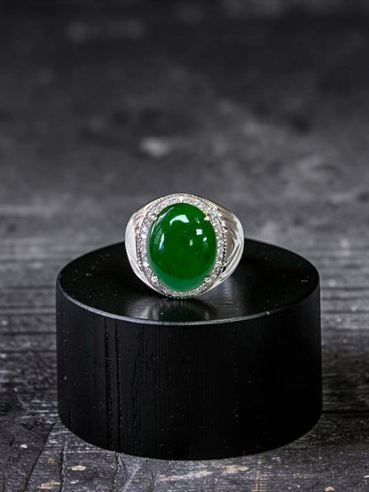 Chiba MADE IN JAPAN 7.42 cts. Certified Vivid Apple Green Burmese A-Jadeite Ring (with 18K White Gold and White Diamonds) Size US9.5  - R26