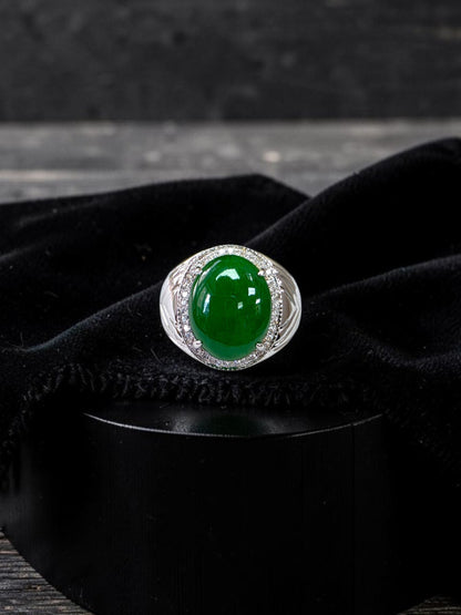 Chiba MADE IN JAPAN 7.42 cts. Certified Vivid Apple Green Burmese A-Jadeite Ring (with 18K White Gold and White Diamonds) Size US9.5  - R26
