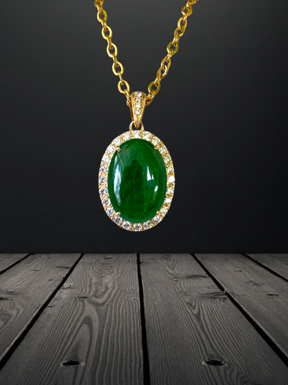 Toyoake MADE IN JAPAN 5.05 cts. Certified Bright Imperial Green Burmese A-Jadeite Pendant (with 18K Yellow Gold and White Diamonds)