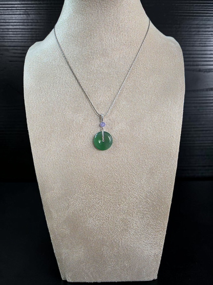 Nisshin Round Icy Green and Lavender Burmese A-Jadeite 16.80 mm Donut Charm Pendant (with 18K White Gold and White Diamonds) - Certified