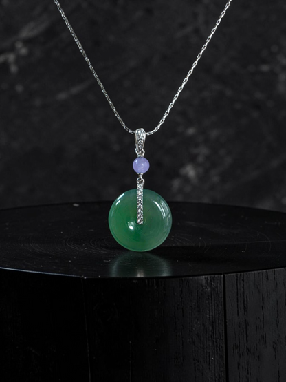 Nisshin Round Icy Green and Lavender Burmese A-Jadeite 16.80 mm Donut Charm Pendant (with 18K White Gold and White Diamonds) - Certified