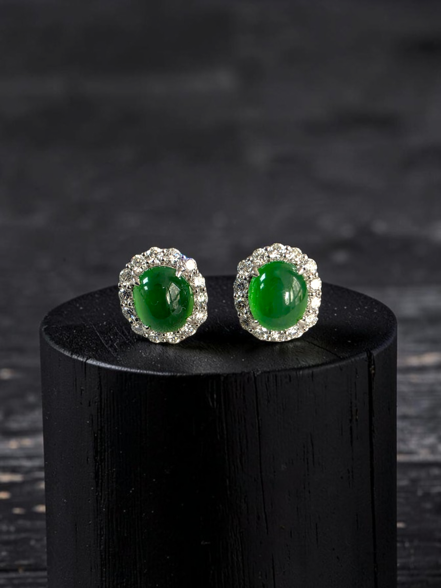 Eternal Sunshine 1.91 cts. Vivid Imperial Green Burmese A-Jade Stud Earrings (with 18K White Gold and White Diamonds) - Certified - V8