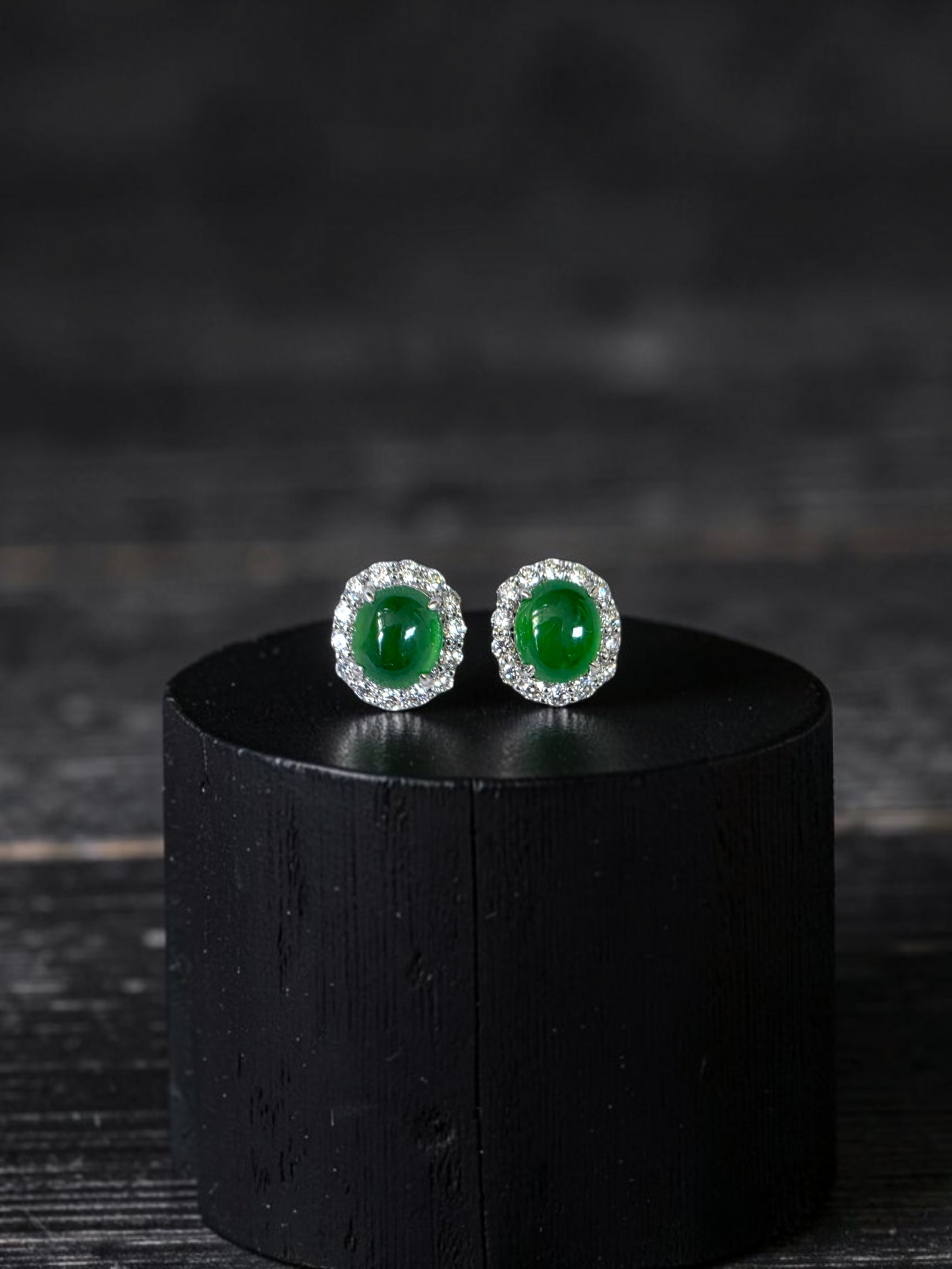 Eternal Sunshine 1.91 cts. Vivid Imperial Green Burmese A-Jade Stud Earrings (with 18K White Gold and White Diamonds) - Certified - V8
