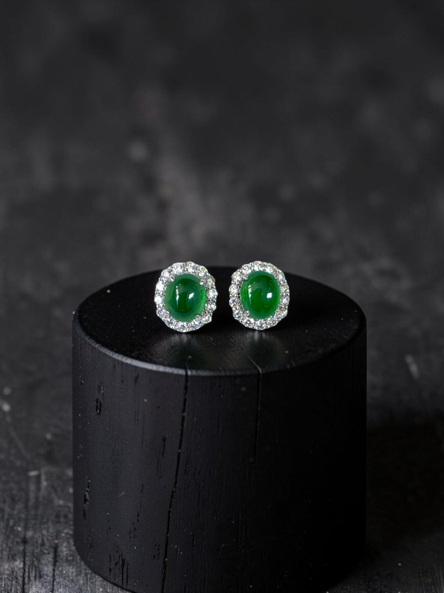 Eternal Sunshine 1.91 cts. Vivid Imperial Green Burmese A-Jade Stud Earrings (with 18K White Gold and White Diamonds) - Certified - V8