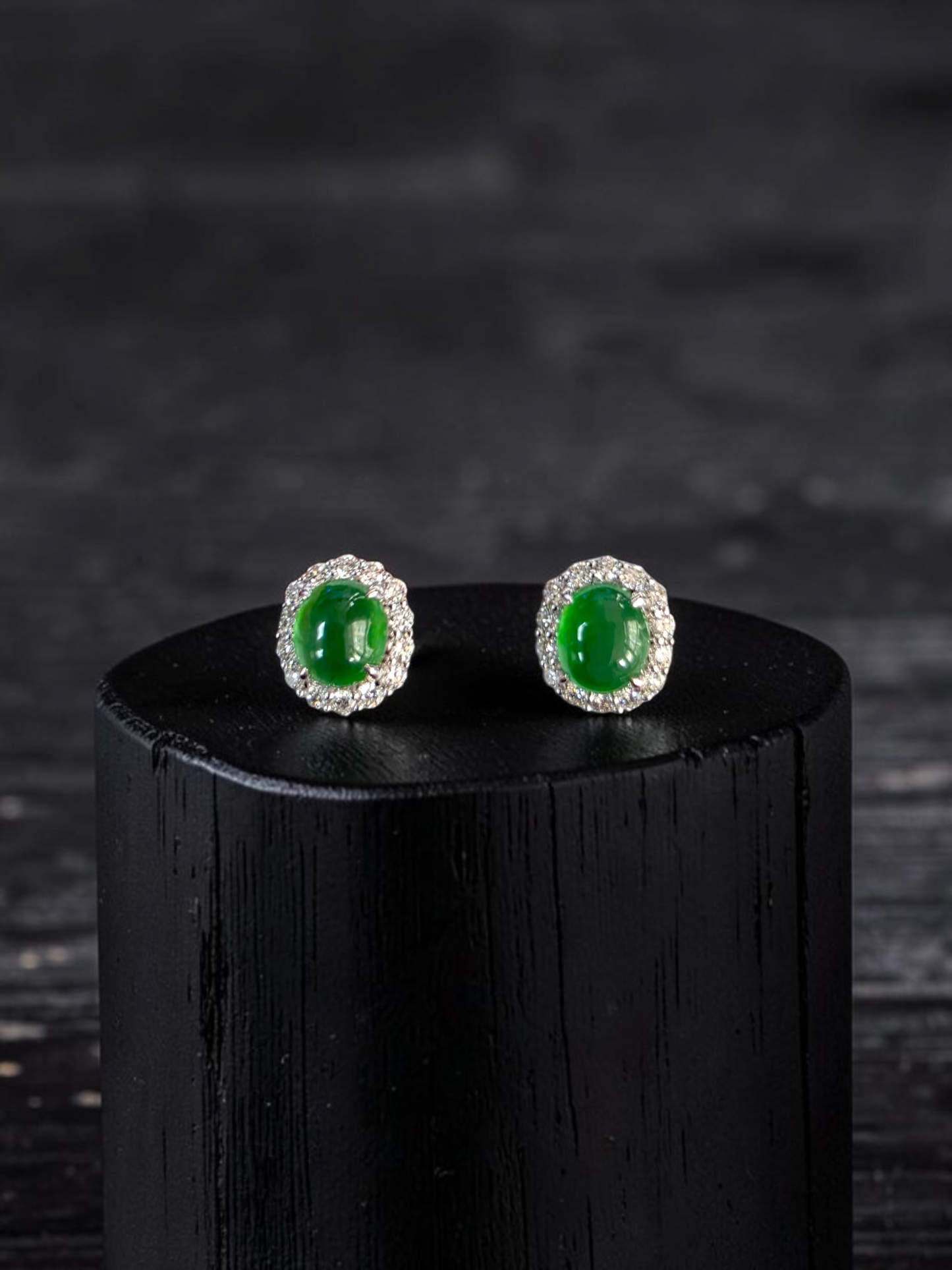 Eternal Sunshine 1.91 cts. Vivid Imperial Green Burmese A-Jade Stud Earrings (with 18K White Gold and White Diamonds) - Certified - V8