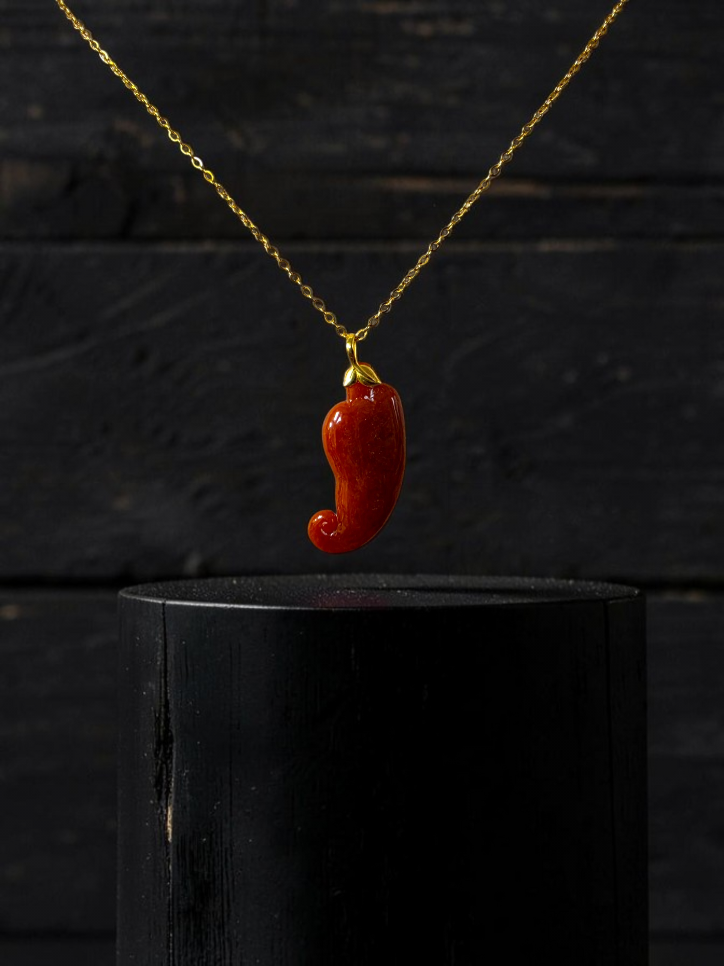 Chongqing Chili Burmese Red A-Jadeite Charm Pendant (with 18K Yellow Gold) - Certified
