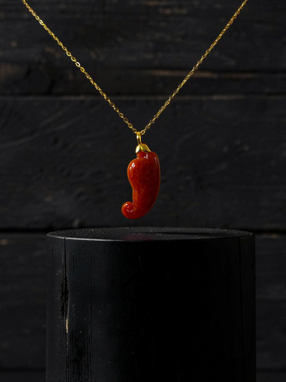Chongqing Chili Burmese Red A-Jadeite Charm Pendant (with 18K Yellow Gold) - Certified