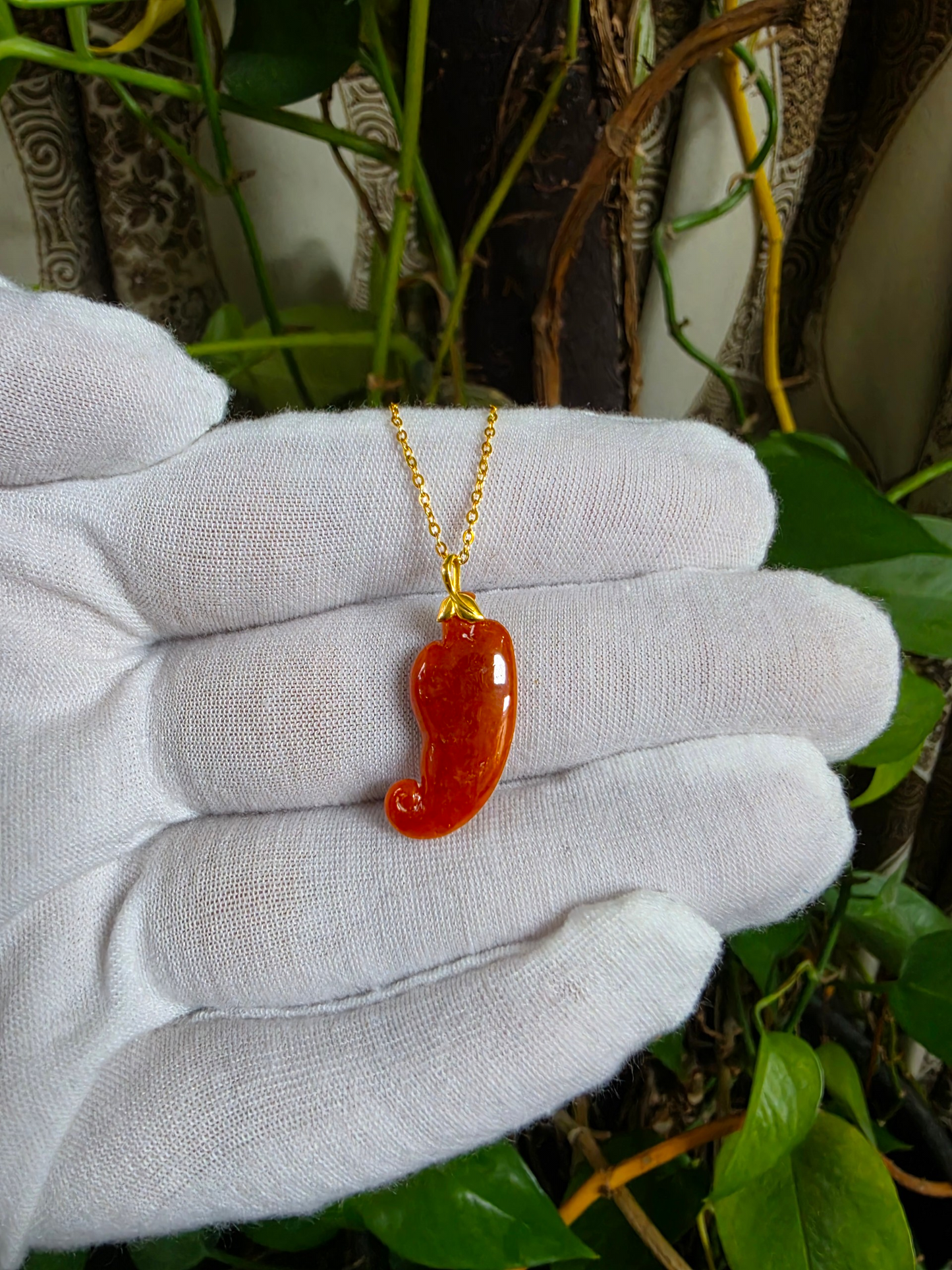 Chongqing Chili Burmese Red A-Jadeite Charm Pendant (with 18K Yellow Gold) - Certified