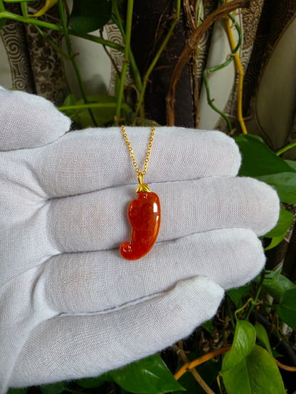Chongqing Chili Burmese Red A-Jadeite Charm Pendant (with 18K Yellow Gold) - Certified