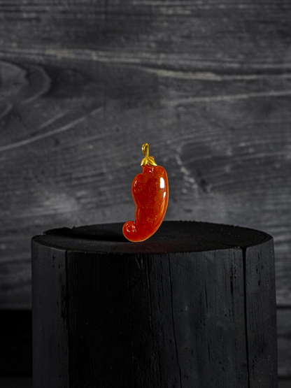 Chongqing Chili Burmese Red A-Jadeite Charm Pendant (with 18K Yellow Gold) - Certified