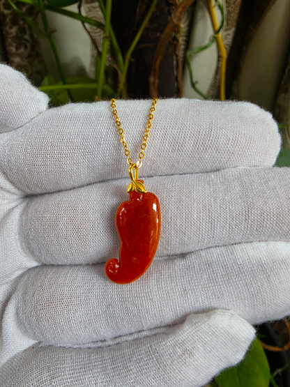Chongqing Chili Burmese Red A-Jadeite Charm Pendant (with 18K Yellow Gold) - Certified