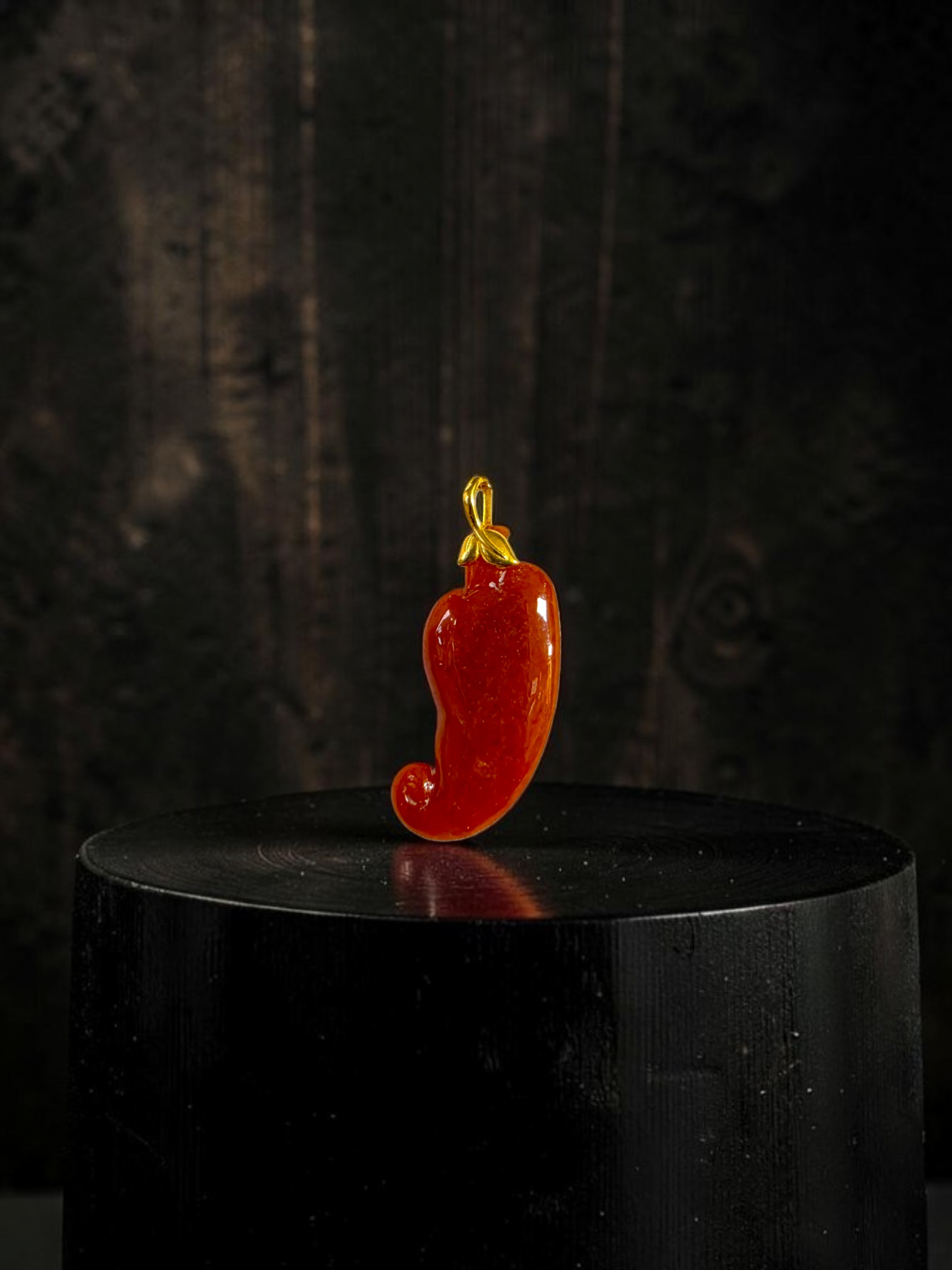 Chongqing Chili Burmese Red A-Jadeite Charm Pendant (with 18K Yellow Gold) - Certified