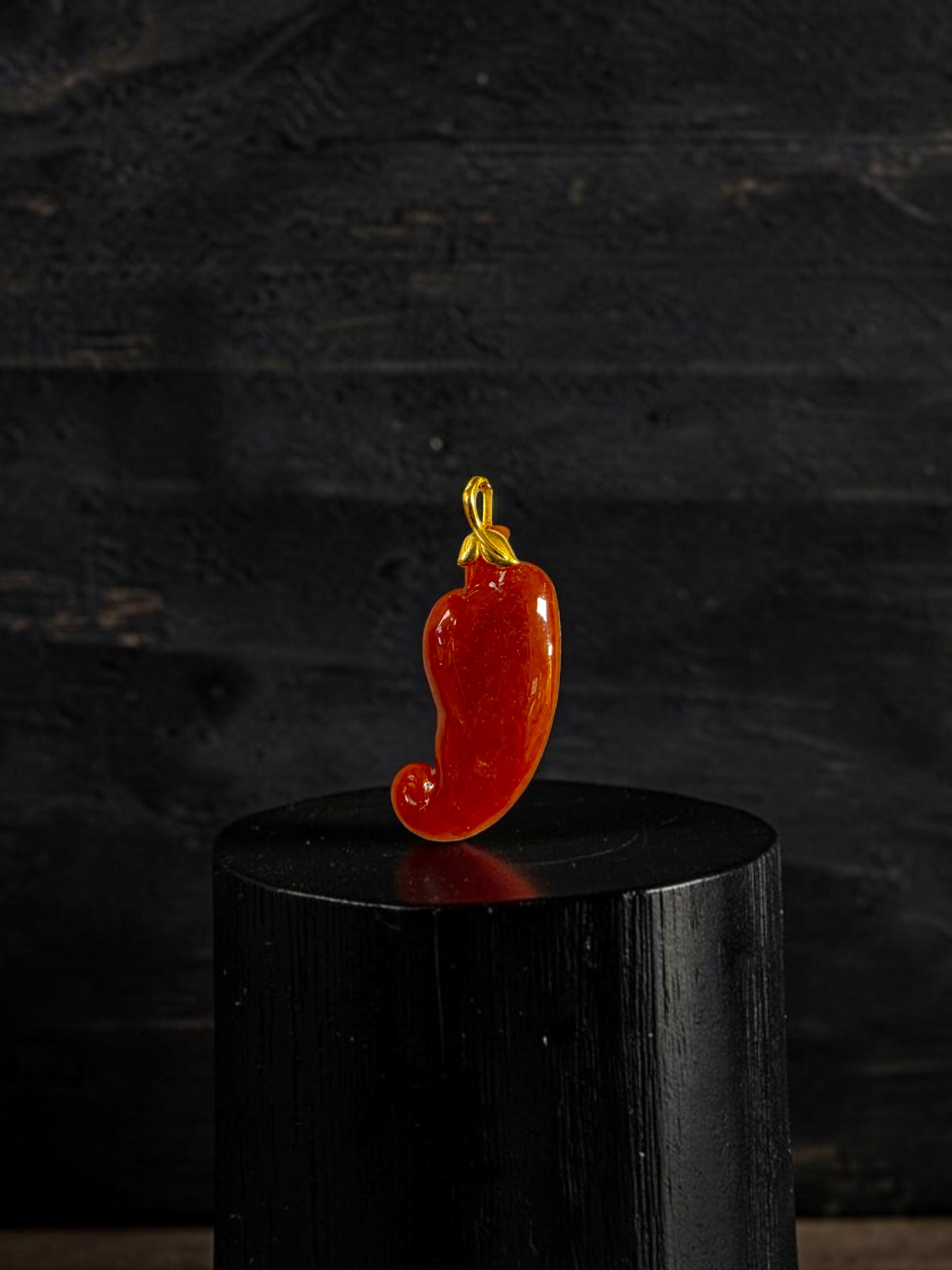 Chongqing Chili Burmese Red A-Jadeite Charm Pendant (with 18K Yellow Gold) - Certified