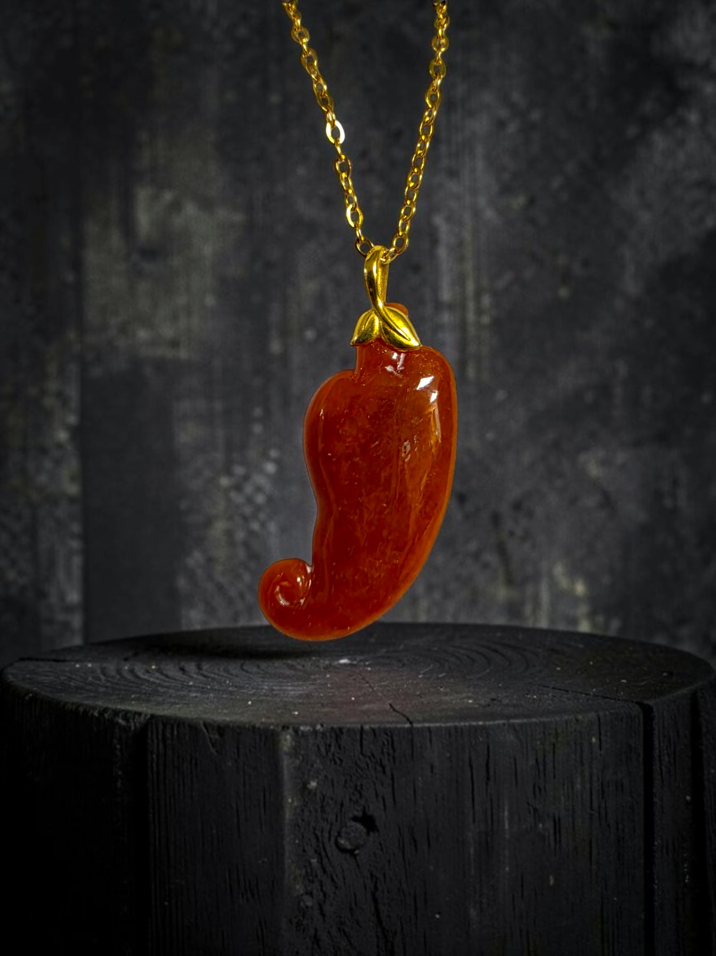 Chongqing Chili Burmese Red A-Jadeite Charm Pendant (with 18K Yellow Gold) - Certified