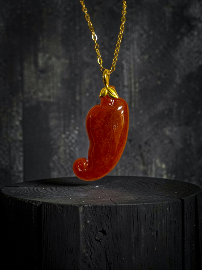 Chongqing Chili Burmese Red A-Jadeite Charm Pendant (with 18K Yellow Gold) - Certified