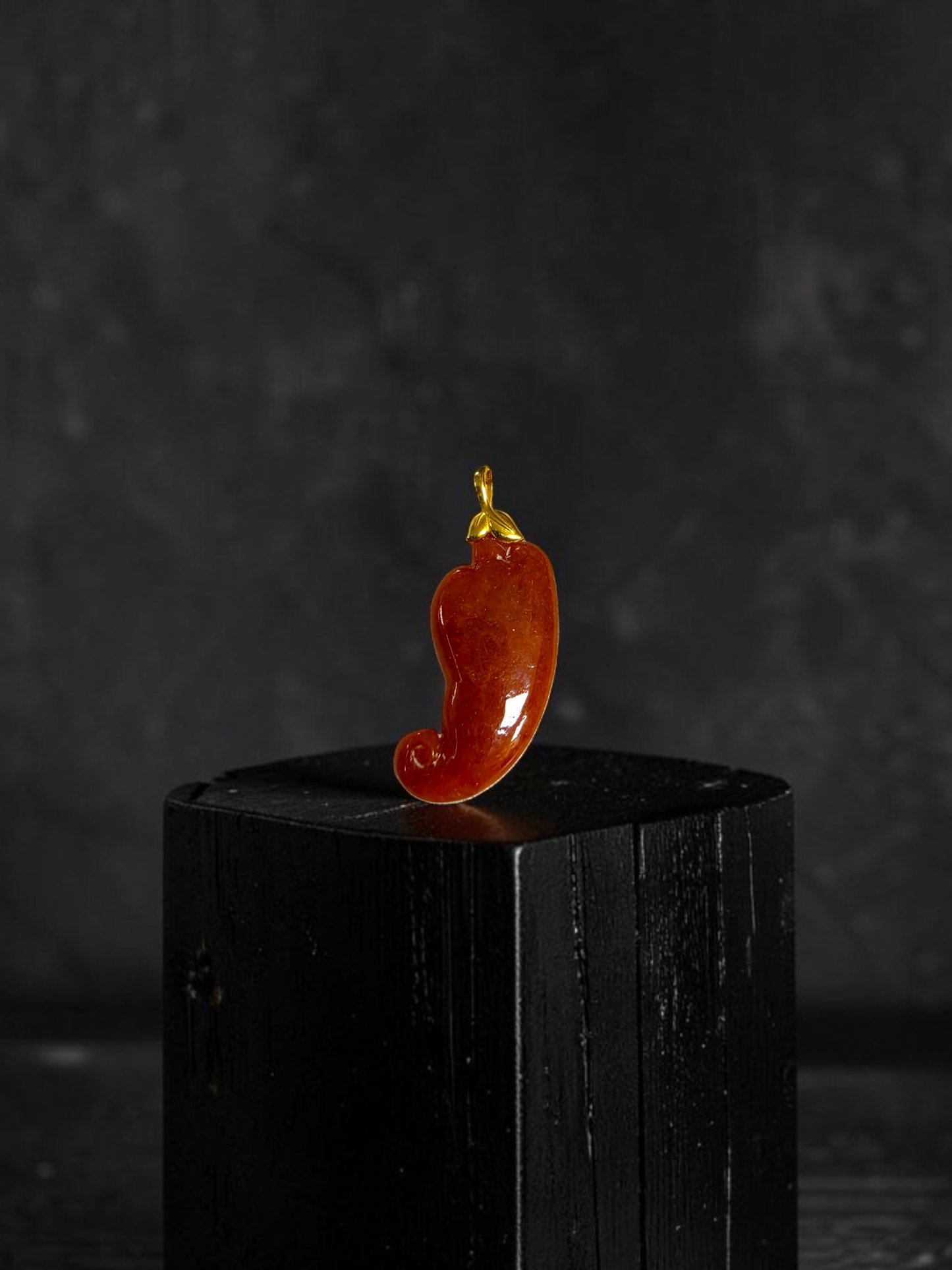 Chongqing Chili Burmese Red A-Jadeite Charm Pendant (with 18K Yellow Gold) - Certified