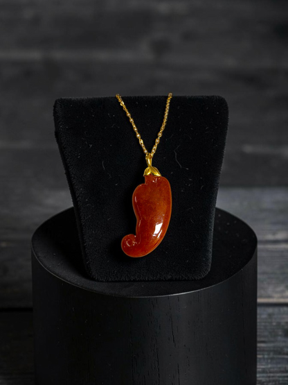 Chongqing Chili Burmese Red A-Jadeite Charm Pendant (with 18K Yellow Gold) - Certified