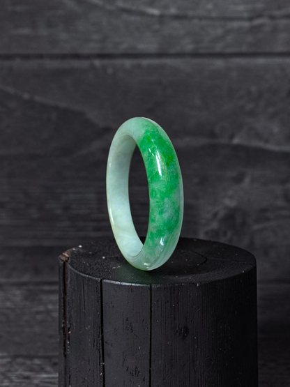 Certified Earth's (MADE IN JAPAN) Burmese Icy Imperial Green A-Jade Round Bangle Bracelet - 08843